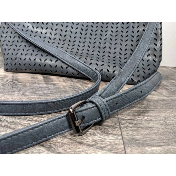 Jeane & Jax Cutout Crossbody Handbag Purse Blue Vegan Leather - Picture 4 of 7